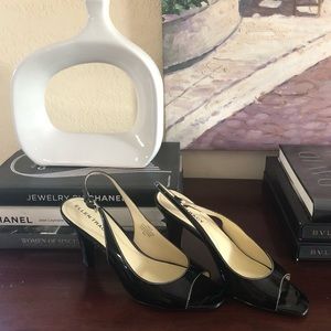 Ellen Tracy black peep toe sling backs